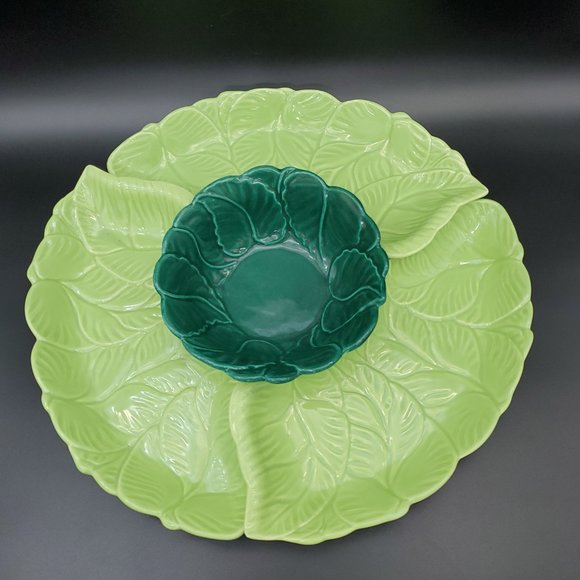 Retro California Pottery No 333 B Lime & Dark Green Leaf Design (No Lazy Susan) - Picture 9 of 10